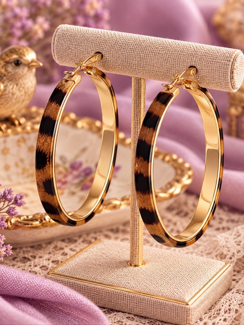 🐆Gold Hoop Earrings with Leopard Print Accents